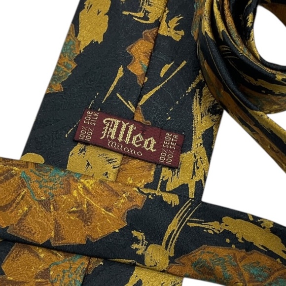 ALTEA Black/Brown/Gold Floral Leaf Silk LUXURY Tie ITALY - Picture 3 of 4